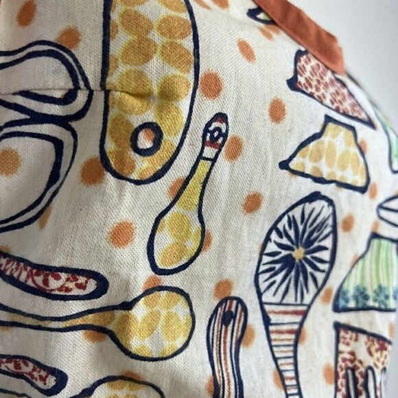 Retro Women Orange & Cream Apron Kitchen Garden Pocket Adjustable Cotton Pinup - Picture 6 of 9